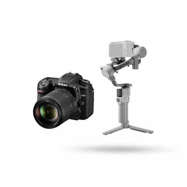 This is an image of Nikon D7500 with DJI RS4 mini gimbal combo on rent offerred by SharePal.in