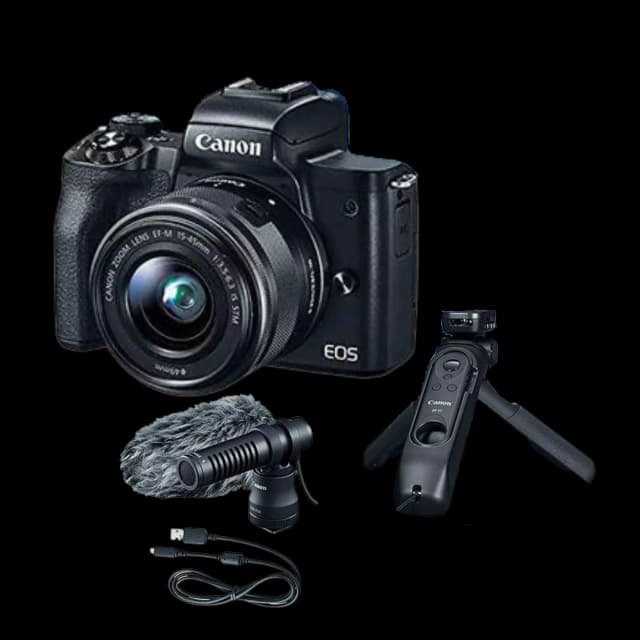 These are product images of Canon M50 Mark II with Creator Kit on rent by SharePal.