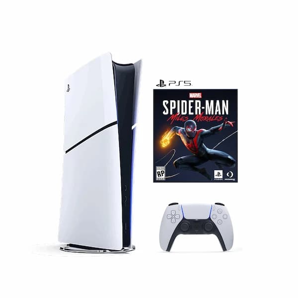 These are product images of Rent PS5 Console with spiderman miles morales w/1 Controller by SharePal.