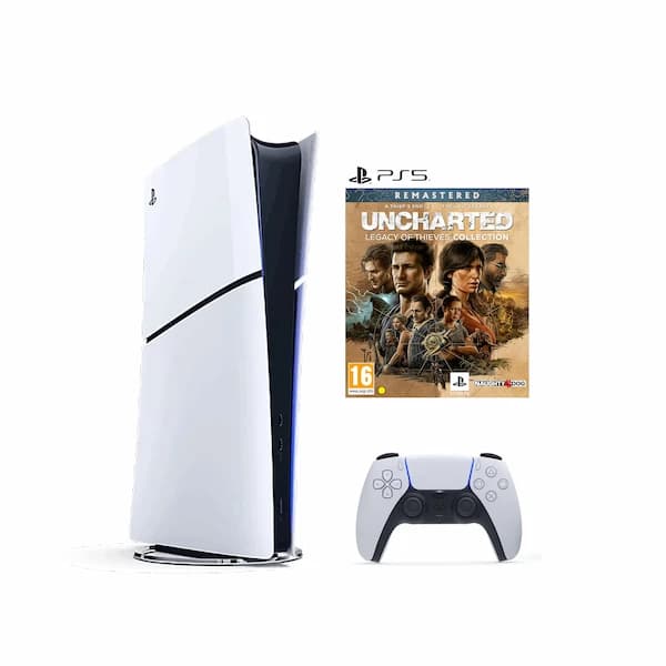 These are product images of Rent PS5 Console with uncharted w/1 Controller by SharePal.